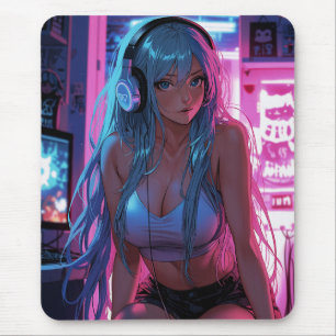 Lofi Gamer Girl   Chill Anime Aesthetic Mouse Pad