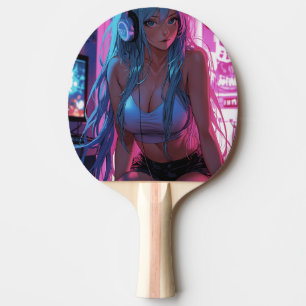 Lofi Gamer Girl Chill Anime Aesthetic Ping Pong Paddle