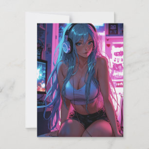 Lofi Gamer Girl Chill Anime Aesthetic Postcard