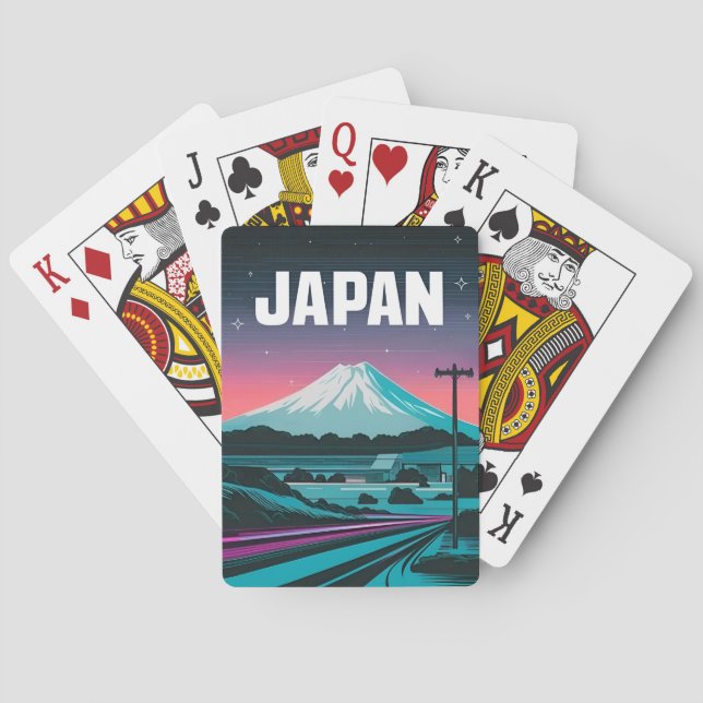LoFi Vaporwave Retro 80s Japan Mount Fuji Playing Cards (Back)
