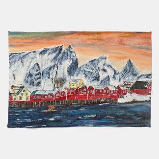 Lofoten Fishing Village Fine Art Kitchen Towel