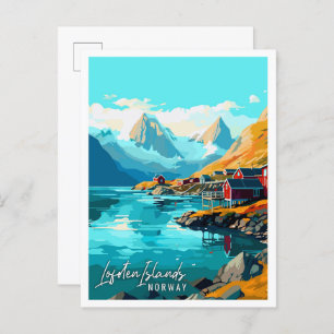 Lofoten Islands Norway vintage travel illustration Postcard