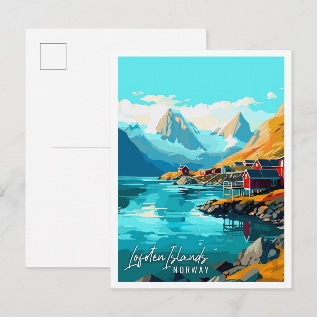 Lofoten Islands Norway vintage travel illustration Postcard (Front/Back)