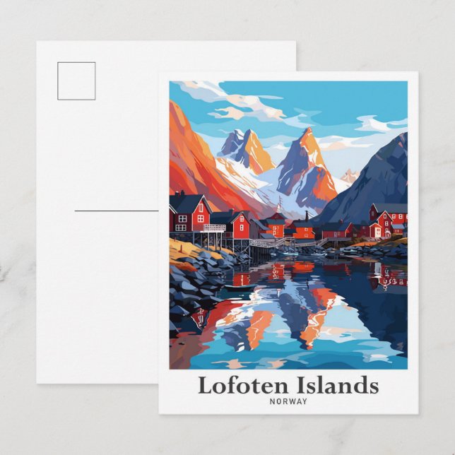 Lofoten Islands Norway Vintage Travel Illustration Postcard (Front/Back)