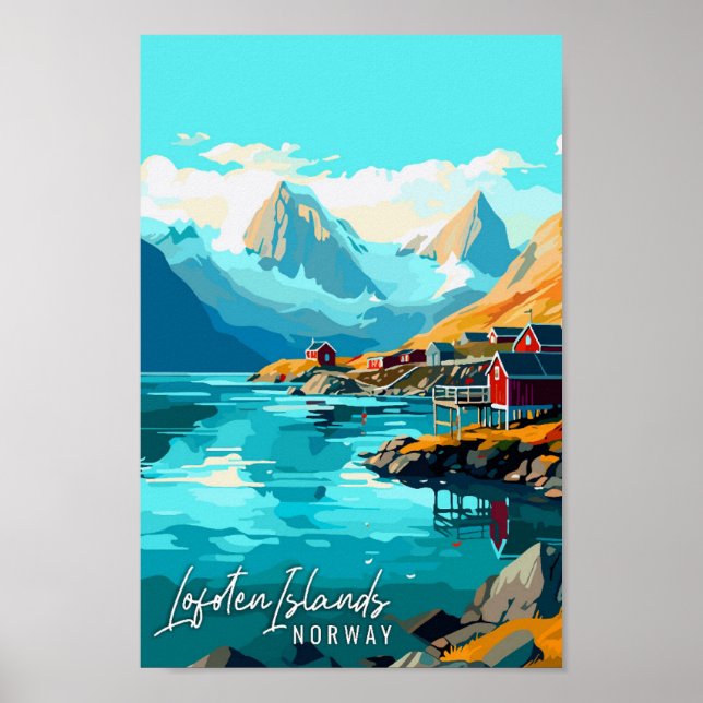 Lofoten Islands Norway vintage travel illustration Poster (Front)