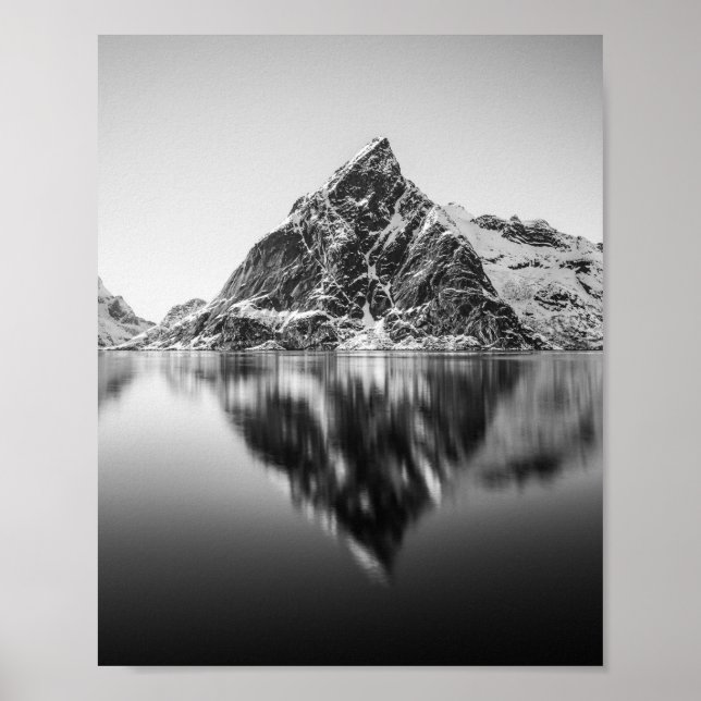 Lofoten Mountain Black and White Poster (Front)