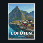 Lofoten Norway Travel Postcard<br><div class="desc">The Lofoten Islands archipelago, skirting the Arctic Circle off Norway’s northern coast, is a realm of dramatic contrasts and elemental beauty. Granite peaks rise sharply from glassy fjords and sheltered harbours, their summits often dusted with snow even in summer months. Golden light bathes pastel-coloured fishing villages—Reine, Hamnøy, and Å—perched on...</div>