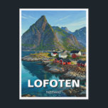 Lofoten Norway Travel Postcard<br><div class="desc">The Lofoten Islands archipelago, skirting the Arctic Circle off Norway’s northern coast, is a realm of dramatic contrasts and elemental beauty. Granite peaks rise sharply from glassy fjords and sheltered harbours, their summits often dusted with snow even in summer months. Golden light bathes pastel-coloured fishing villages—Reine, Hamnøy, and Å—perched on...</div>