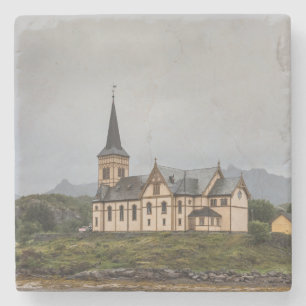 Lofoten Vågan Church Travel Photo Stone Coaster