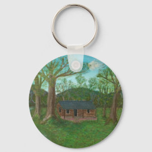 Log Cabin and Trees Key Ring