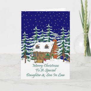 Log Cabin Christmas Daughter & Son In Law Holiday Card