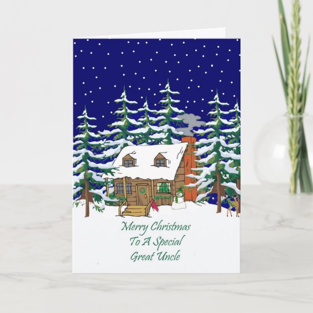 Log Cabin Christmas Great Uncle Holiday Card (Front)