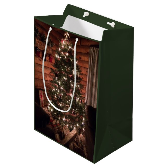 Log Cabin Christmas Medium Gift Bag (Front Angled)