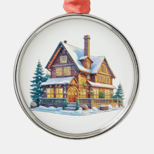 Log Cabin Christmas Metal Tree Decoration