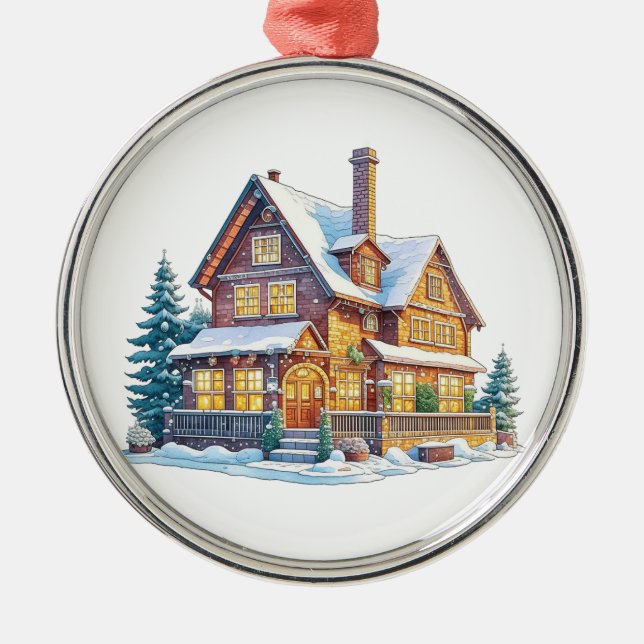 Log Cabin Christmas Metal Tree Decoration (Front)