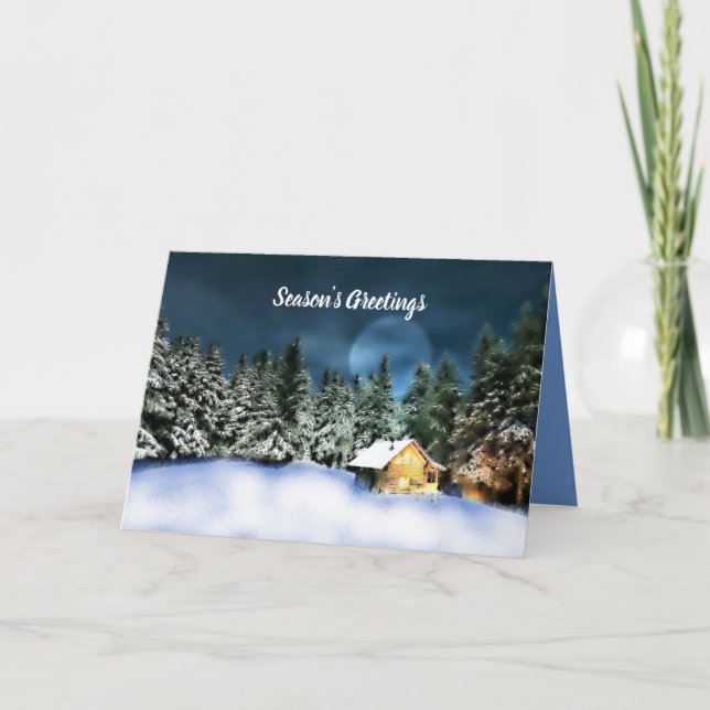 Log Cabin Christmas Time Holiday Card (Front)