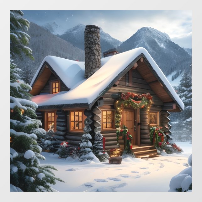 Log Cabin Christmas Window Cling (Sheet)