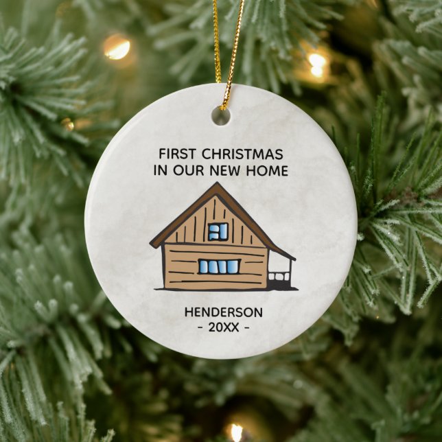  Log Cabin First Christmas In Our New Home Ceramic Tree Decoration (Tree)