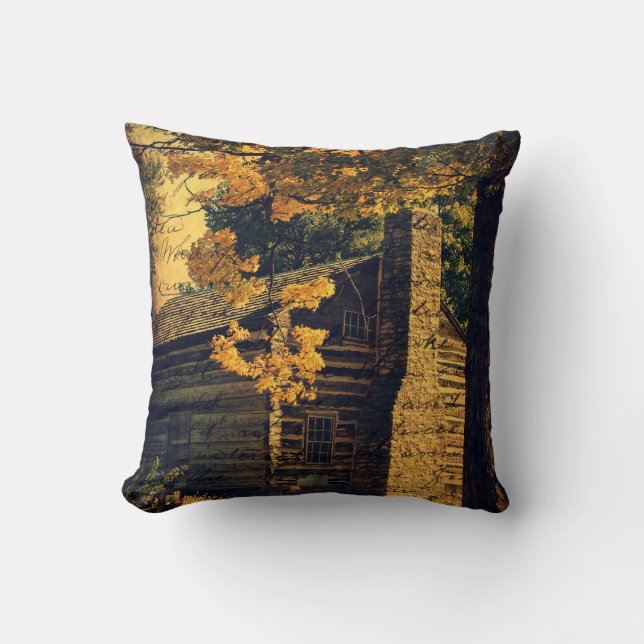 Log Cabin in Autumn Cushion (Front)