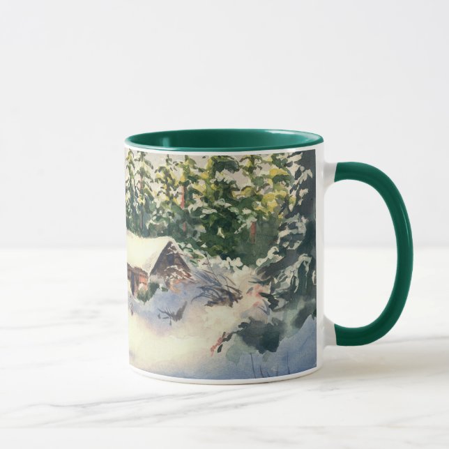 LOG CABIN in SNOW by SHARON SHARPE Mug (Right)