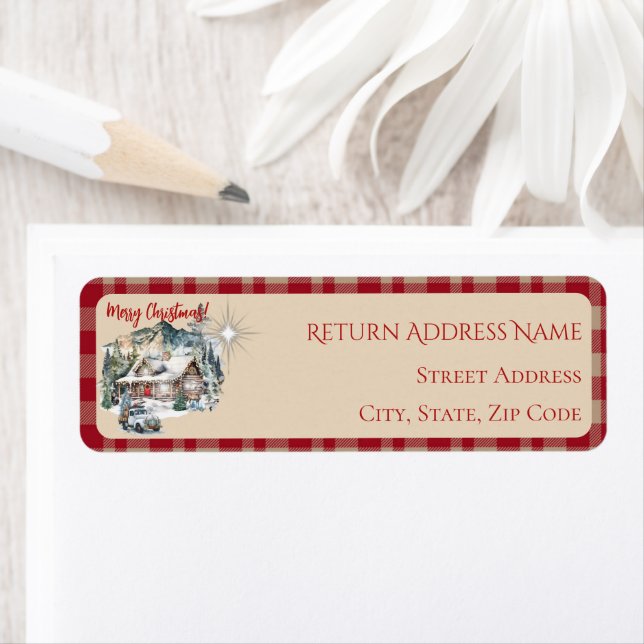 Log Cabin in the Mountains Christmas Address Label (Insitu)