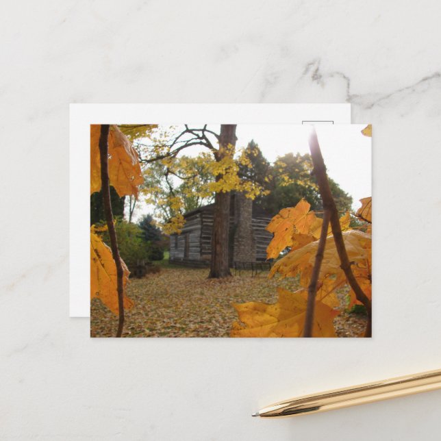 Log Cabin in Washington, Iowa in Autumn Postcard (Front/Back In Situ)