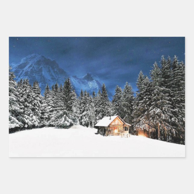 Log Cabin Mountain View Wrapping Paper Sheet (Front)