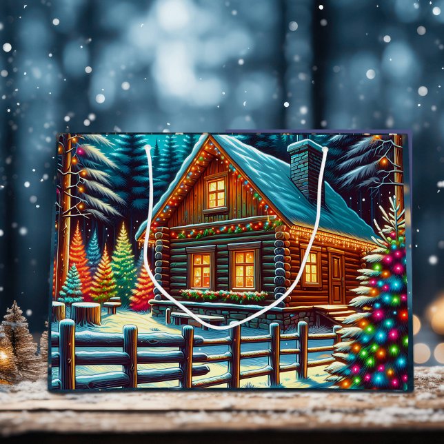 Log Cabin on Christmas Eve  Large Gift Bag (Creator Uploaded)