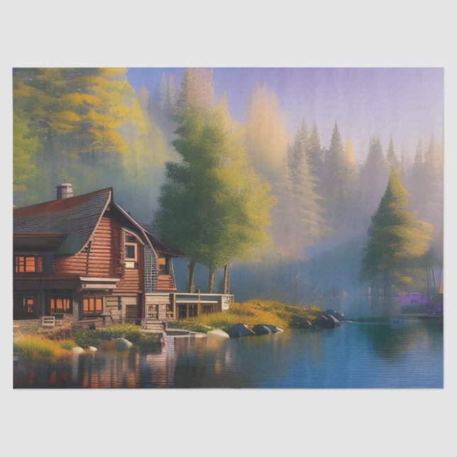 Log Cabin on the Lake  Tissue Paper (Front)