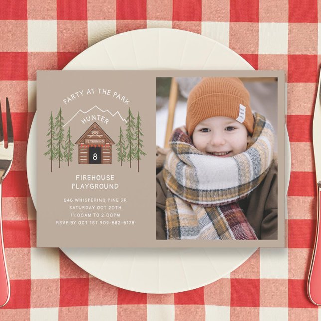 Log Cabin Outdoorsman Mountain Birthday Party Invitation (Creator Uploaded)