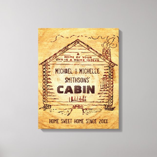 Log Cabin Personalised Faux Wood Canvas Print (Front)