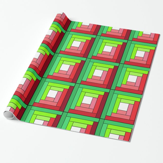 Log Cabin Quilt Designed Wrapping Paper (Unrolled)