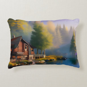 Log Cabin Retreat on the water Decorative Cushion
