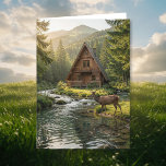 Log Cabin, Stream and Deer, Happy Birthday Dad Card<br><div class="desc">A birthday card for your father with a wilderness nature theme. The illustration is an a-frame log cabin out in the mountains and woods with a deer next to a rippling stream, If your loved one loves nature, the mountains, camping or living off the grid, this birthday card is perfect....</div>