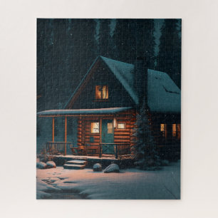 LOG CABIN WINTER CHRISTMAS  JIGSAW PUZZLE