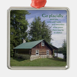 Log Cabin with Poetry Metal Tree Decoration
