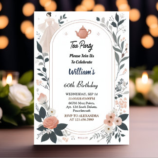 Log Royal Chic Adult Fairy Tea Party 50th Birthday Invitation