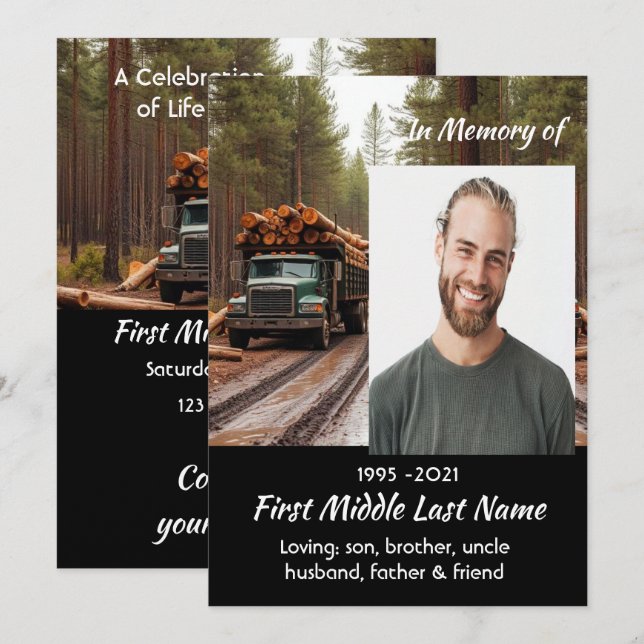 Log Truck Driver Celebration of Life Service Invitation (Front/Back)