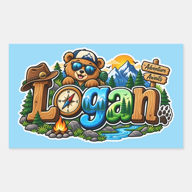 Logan Adventure Awaits Personalised Name Sticker (Front)