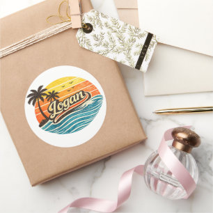 Logan Retro Sunset Name Design Classic Round Sticker