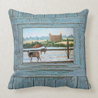 Logan Temple Oil Painting, Blue tone, Cushion