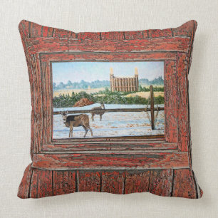 Logan Temple Oil Painting, red tone, Cushion