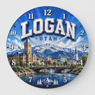 Logan Utah Mountain Large Clock