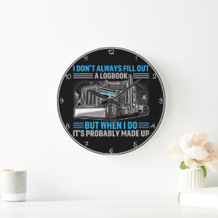 Logbook Made Up Trucker's Humourous Confession Blu Large Clock