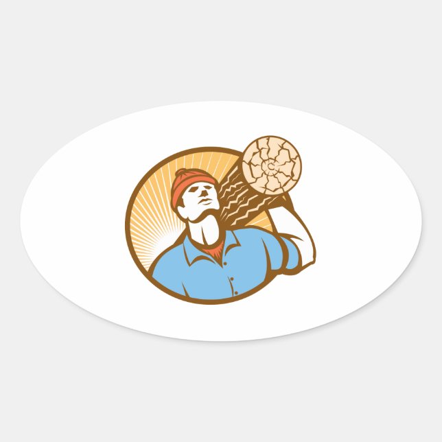 Logger Forester Lumberjack Carry Log Retro Oval Sticker (Front)