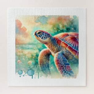 Loggerhead Sea Turtle 161024AREF127 - Watercolor Jigsaw Puzzle
