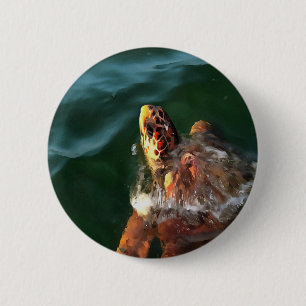 Loggerhead Sea Turtle Artistic Portrait 6 Cm Round Badge