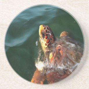 Loggerhead Sea Turtle Artistic Portrait Coaster