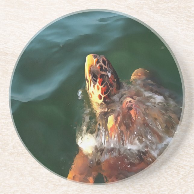 Loggerhead Sea Turtle Artistic Portrait Coaster (Front)