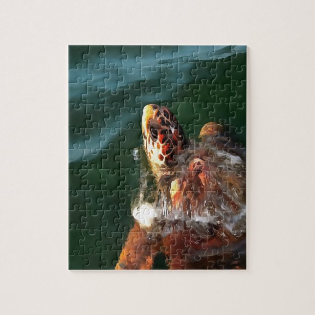 Loggerhead Sea Turtle Artistic Portrait Jigsaw Puzzle (Vertical)
